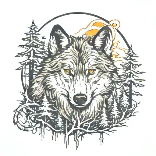 Wolf And Forest Trees Background Looking
