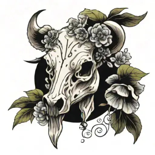 Cow Skull And Flowers Growing