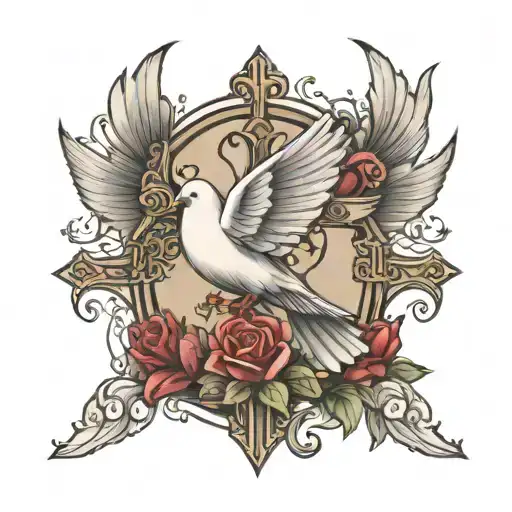 Dove Standing By A Cross