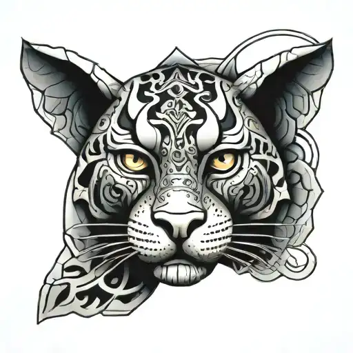 Aztec Jaguar Morphed To Stone Carving Design