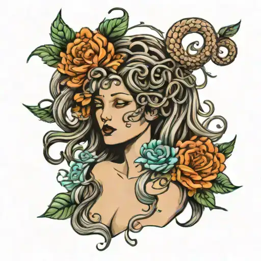 Medusa Head With Flowers Sleeve