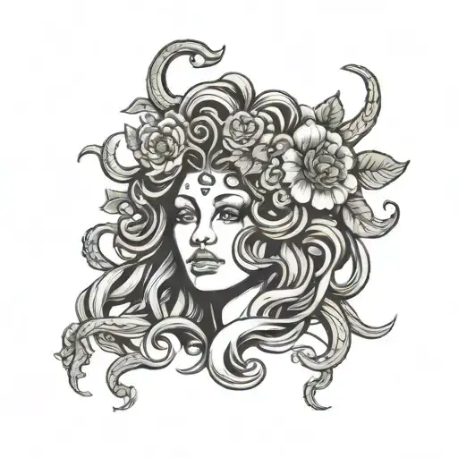 Medusa Head With Flowers Sleeve
