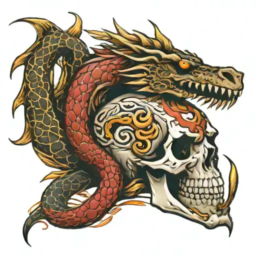 Skull And Snake And Dragon