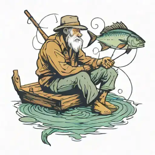Old Man Fishing Alone By The Boarder