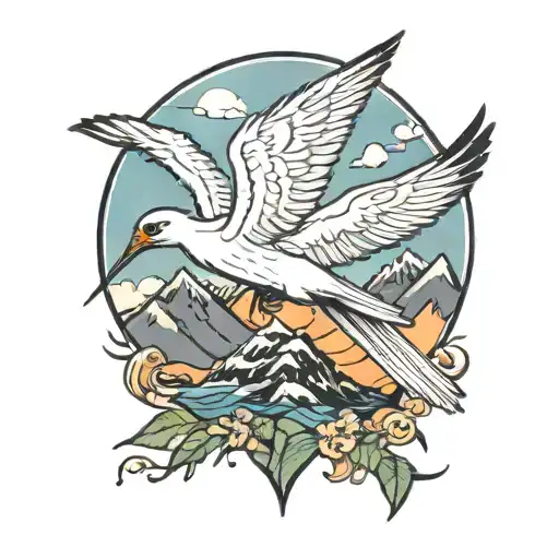 White Tailed Tropicbird Flying Around A Mountain Peak Surrounded