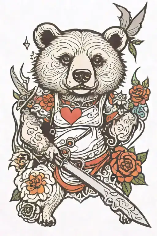 Women With Bear And Knife Surrounded