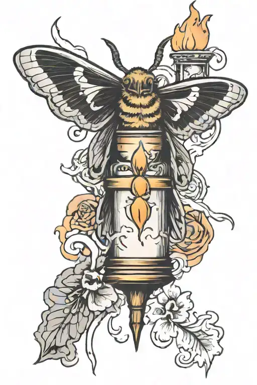 Moth And Candle Burning