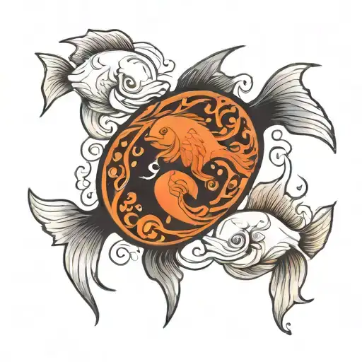 Yin And Yang In The Form Of Two Fish On The Brush