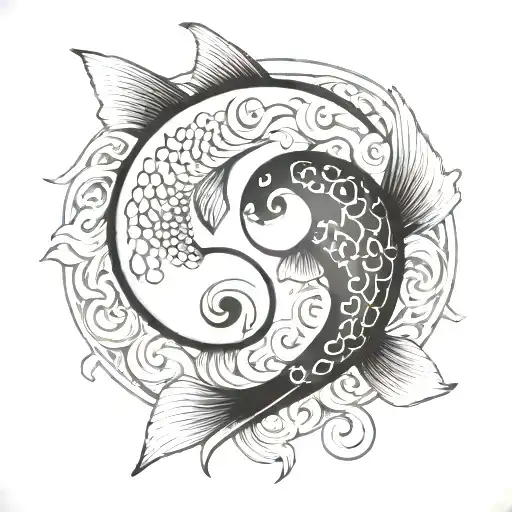 Yin And Yang Tattoo In The Form Of Black And White Fish Respectively