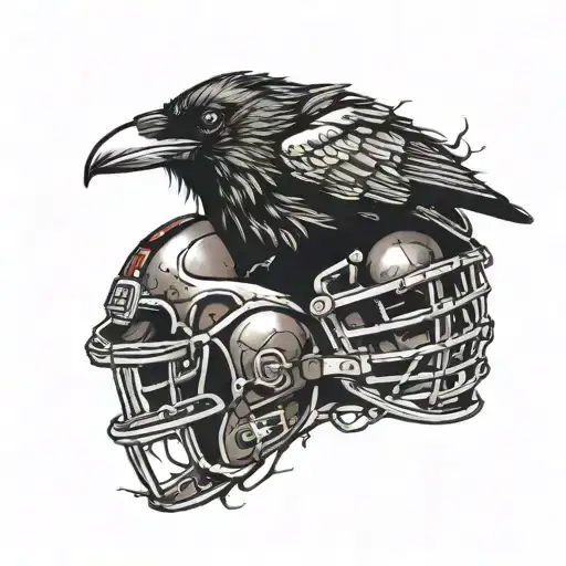 A Raven Perched On A Torn-up Football Helmet