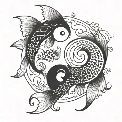 Yin And Yang Tattoo In The Form Of Black And White Fish Respectively