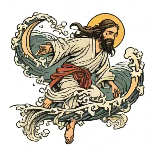 Jesus Walking On Water Japanese Style Design