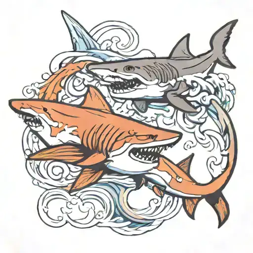 Water And Sharks Chasing Each Other