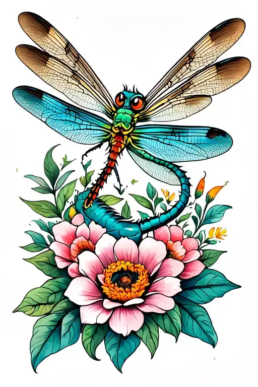 Dragon Fly And Flower Intertwined Hearts