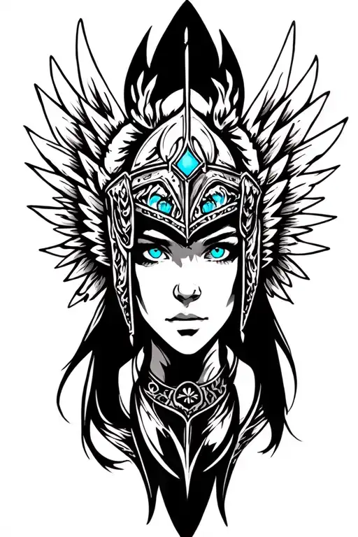 Valkyrie Maiden With Blue Eyes With Winged Helm With Wings