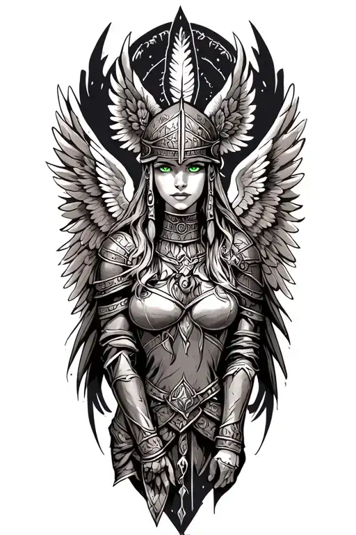 Valkyrie Maiden With Green Eyes With Winged Helm With Wings
