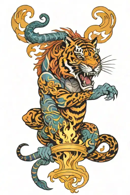 Male Aquarius And Fire Tiger Roaring