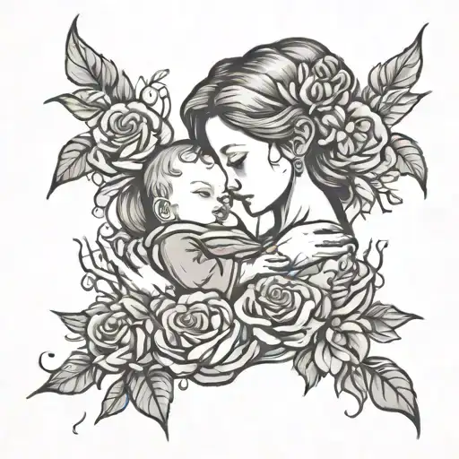 Mother Holding Baby With Flowers Growing