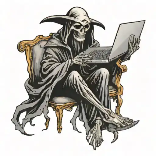 Grim Reaper Using Laptop