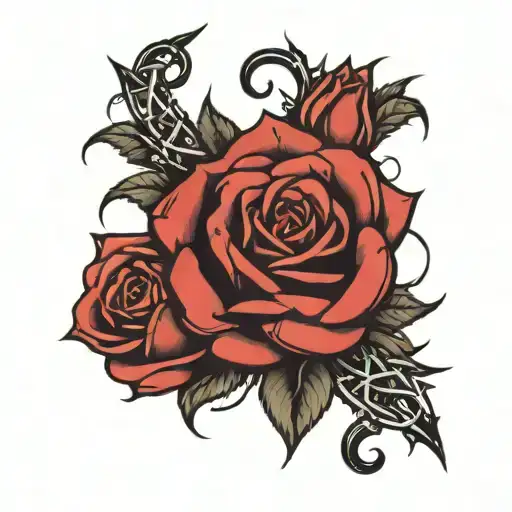 Forearm Tattoo Of Roses Surrounding Bloody Crown Of Thorns