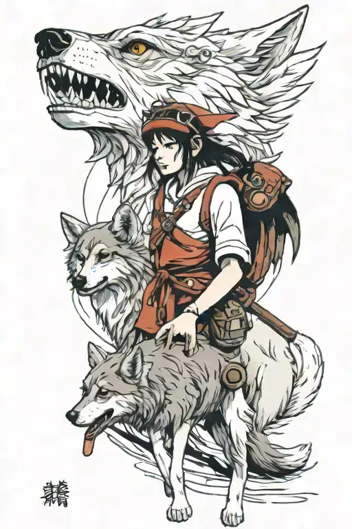 San From Princess Mononoke Wih Her Wolf But Like The Cover Of The Book Steppenwolf By Hermann Hesse