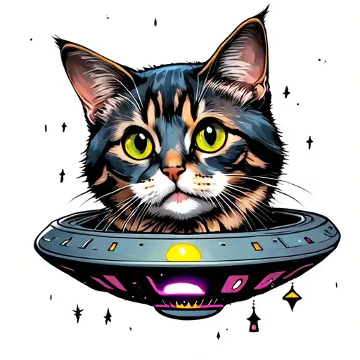 Cat In Ufo Horror Background