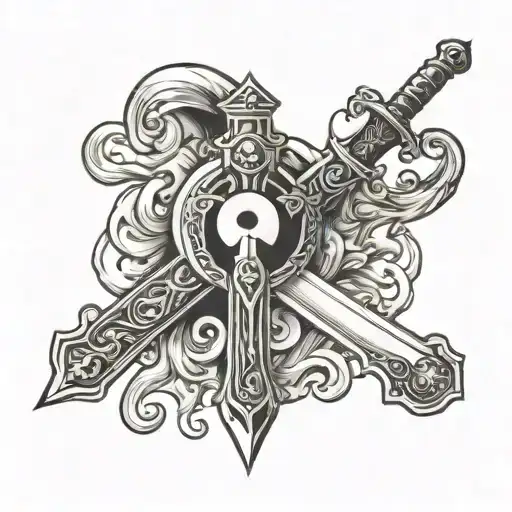 Cross In The Shape Of A Sword With The Yin And Yang Symbol On The Hilt