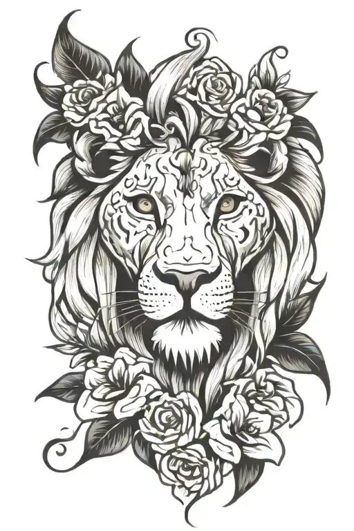 Lion Face With Flowers