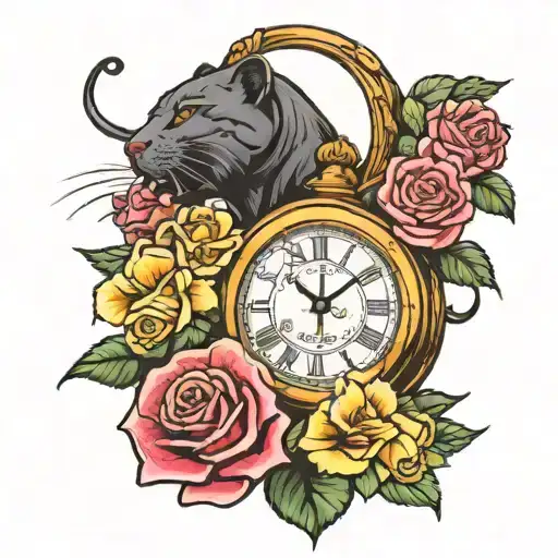 Roses And Clock And Panther