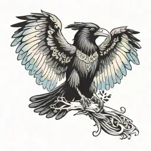 Girl Raven With Outstretched Wings