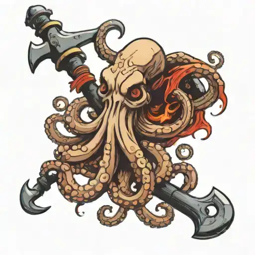 Octopus Holding Anchor And Fire Axe And Lasso