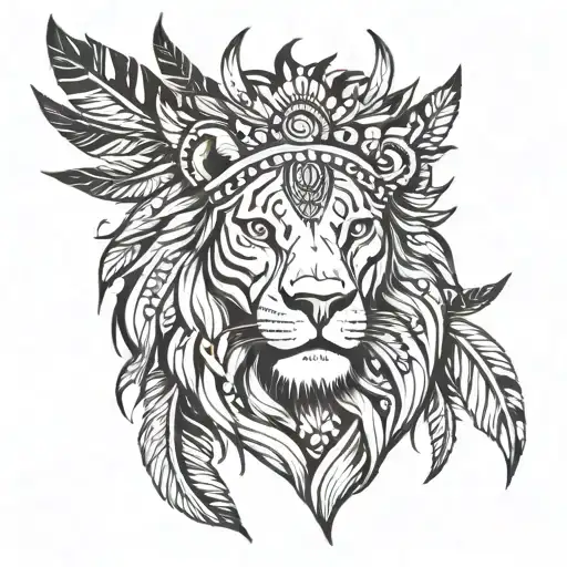Lion With Indian Feathers