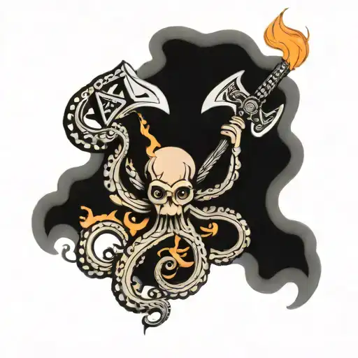 Octopus Holding Fire Axe And Anchor