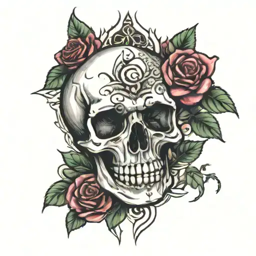 Skull And Roses Blooming