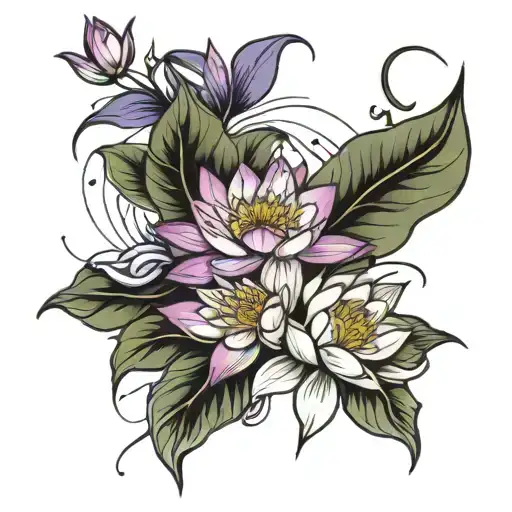 Fine Line Water Lily And Violet Bouquet