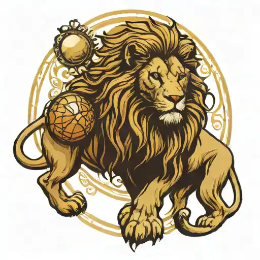 Lion Holding A Ball Above A Lioness Holding A Cub Art Nouveau