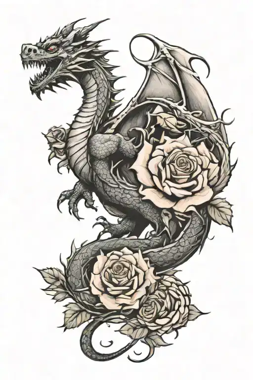 Dragon With Roses Coming