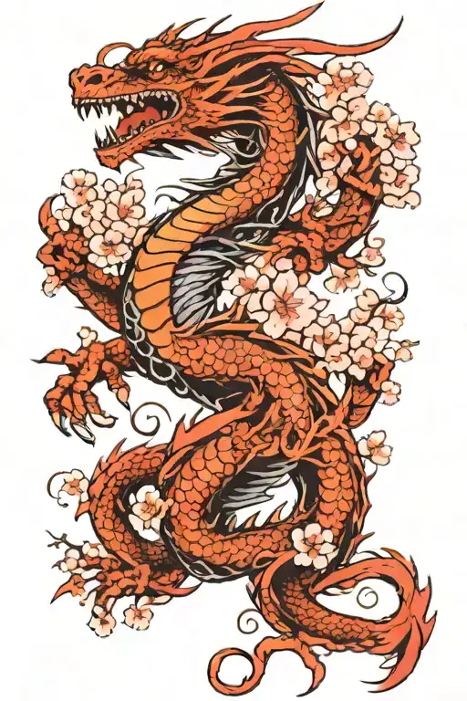 Dragon Surrounded By Cherry Blossoms
