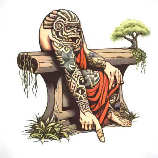 Aztec Sleeve With Bench And Weeping Willow Tree