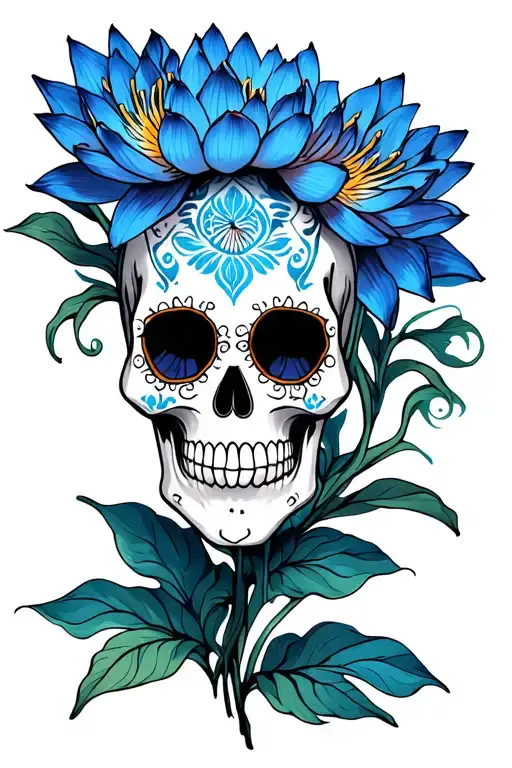 Blue Lotus Flower With Sugar Skull