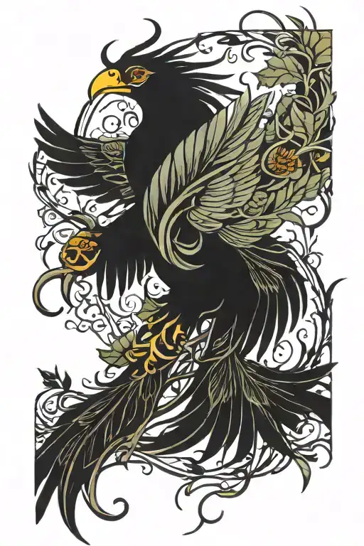 Phoenix With Vines Coming From Bottom To Wrap Around