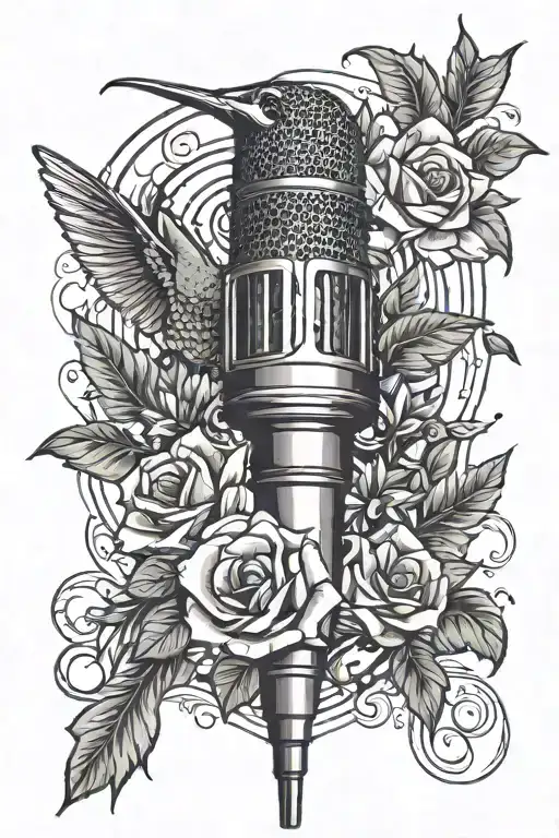 Microphone With Flowers And Humming Bird Flying