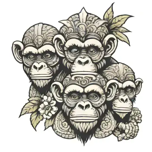 3 Aztec Monkeys Head And Shoulders Hear No Evil See No Evil Speak No Evil
