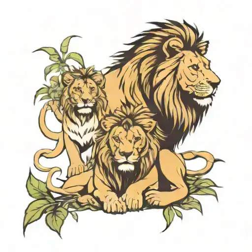 Lion And Cubs Jungle Background