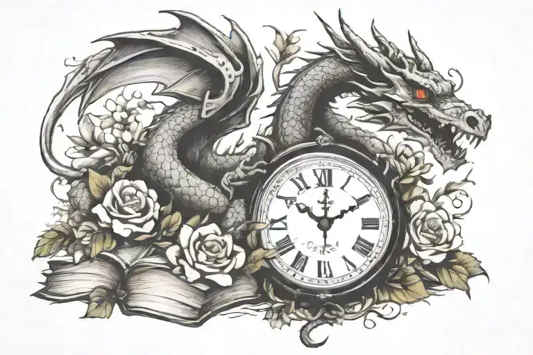 Books Flowers Small Dragon Clock