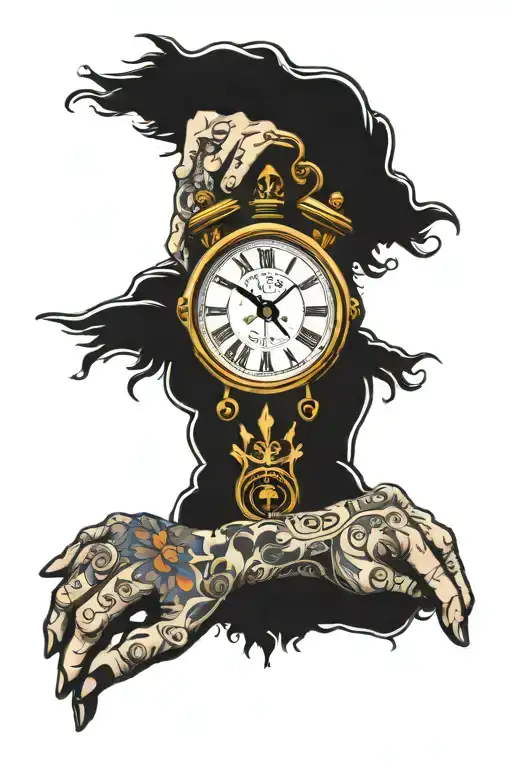 Clock And Praying Hands And Wedding Ring Intertwined