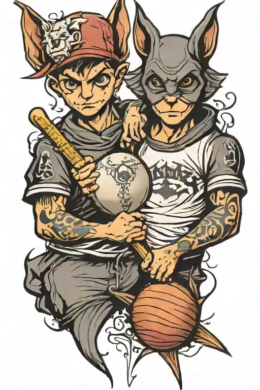 Two Brothers Holding A Bat And Ball
