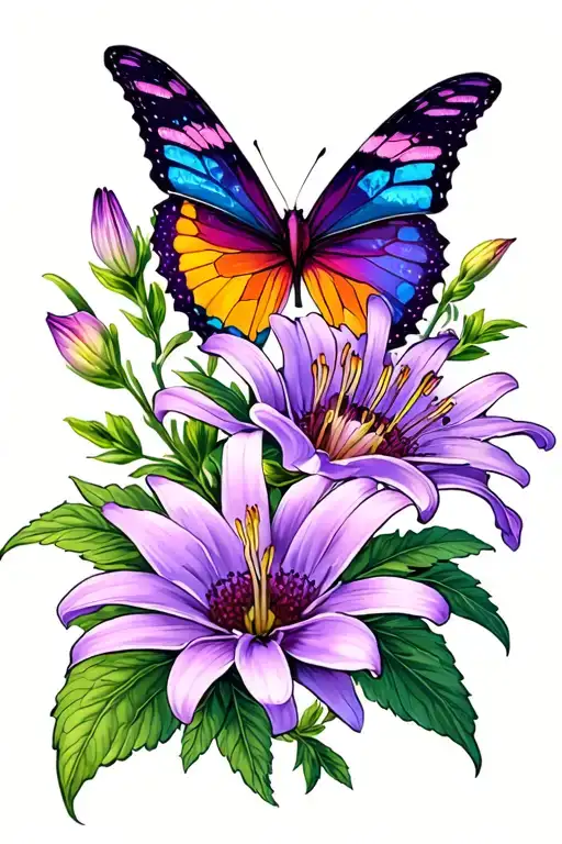 Lilac Daisy Stargazer Lily Butterfly Emerging