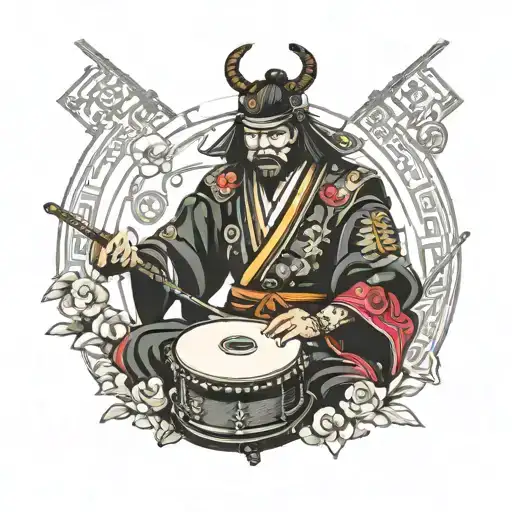 A Samurai Playing A Drum Machine