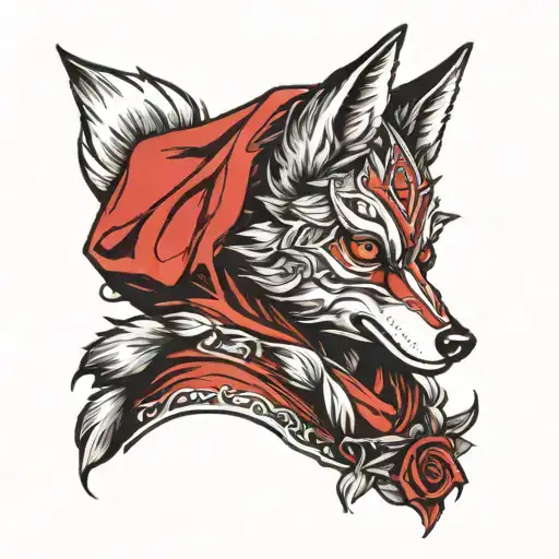 Red Riding Hood Wearing Wolf Half-mask